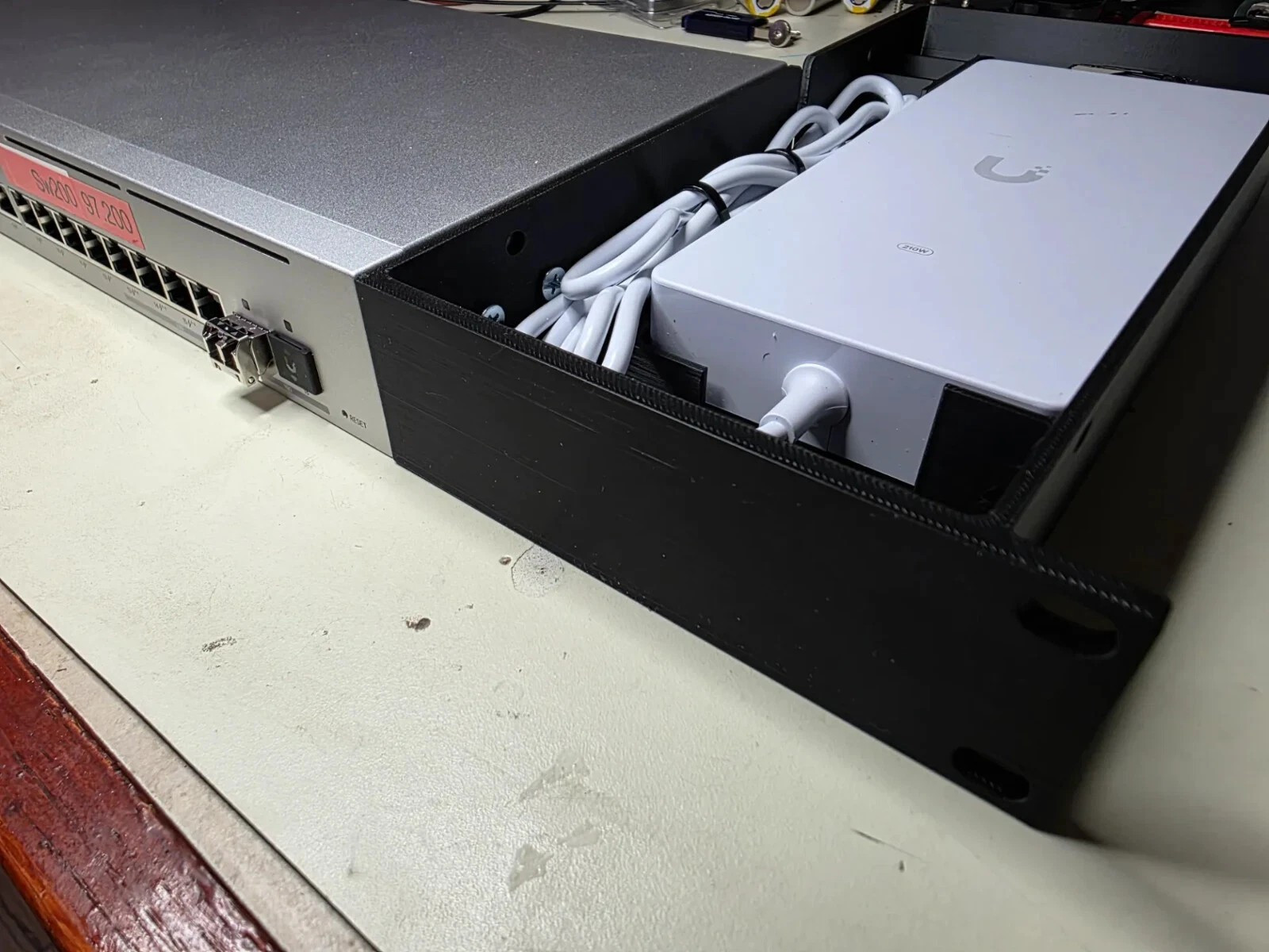 Rack Mount for UniFi USW-Pro-Max-16-PoE – 1U 19" with Right-Angle Tray for PSU