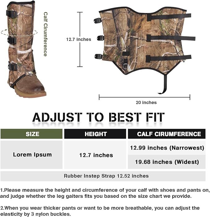Camo Snake Leg Proof Gaiters, Adjustable Boot Gaiters Waterproof Snake Guards