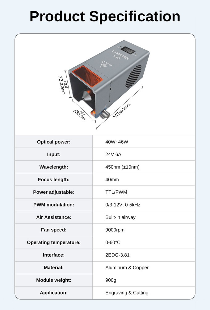 LASER TREE K40 Upgrader 40W Optical Power Laser Module Head for Engraver Cutting