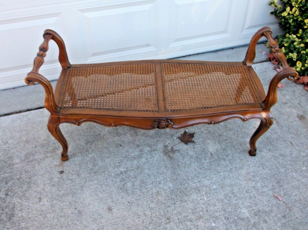 Cane Carved Bench w/Arms