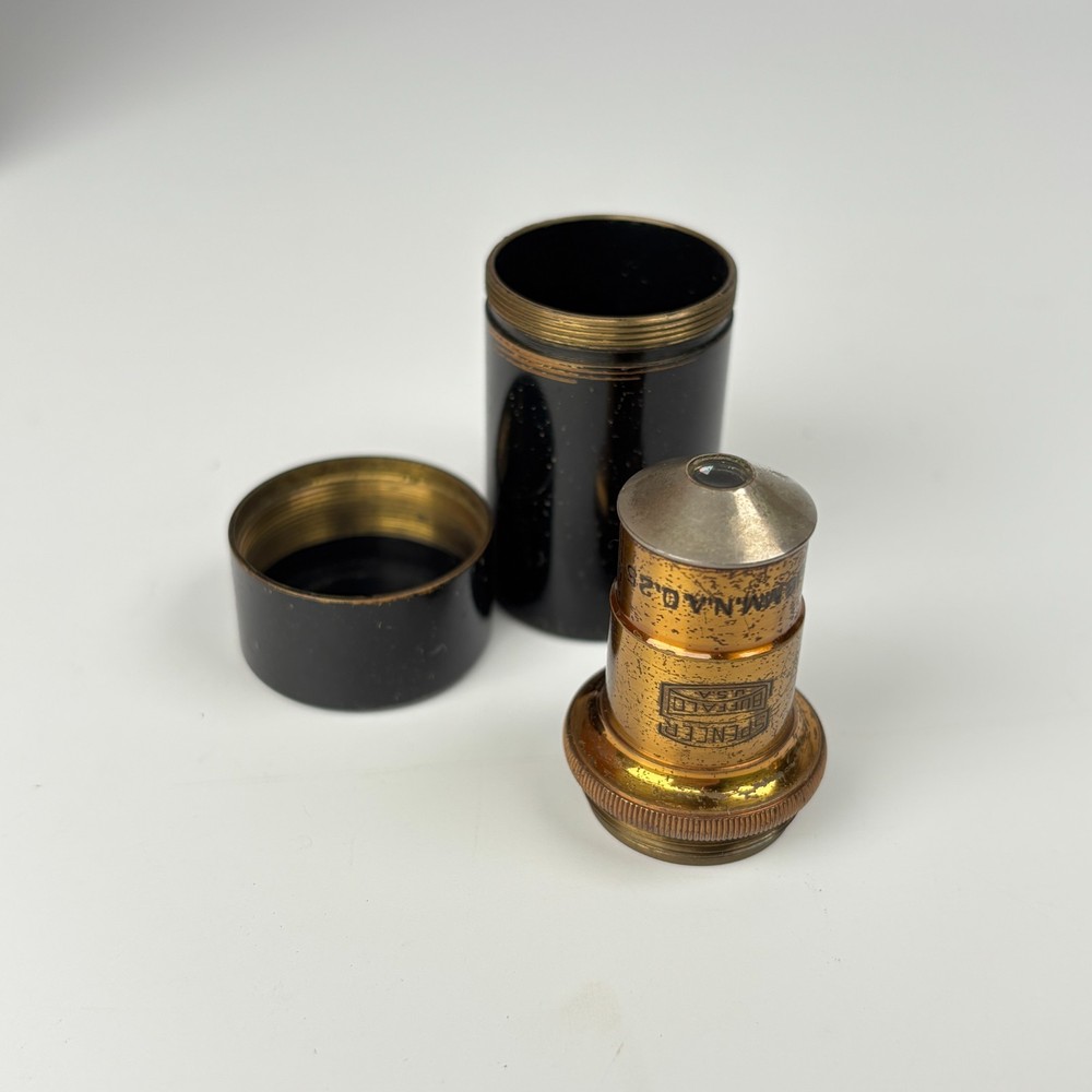 Spencer Buffalo Microscope Monocular + 3 Objectives & Case circa 1918 Antique