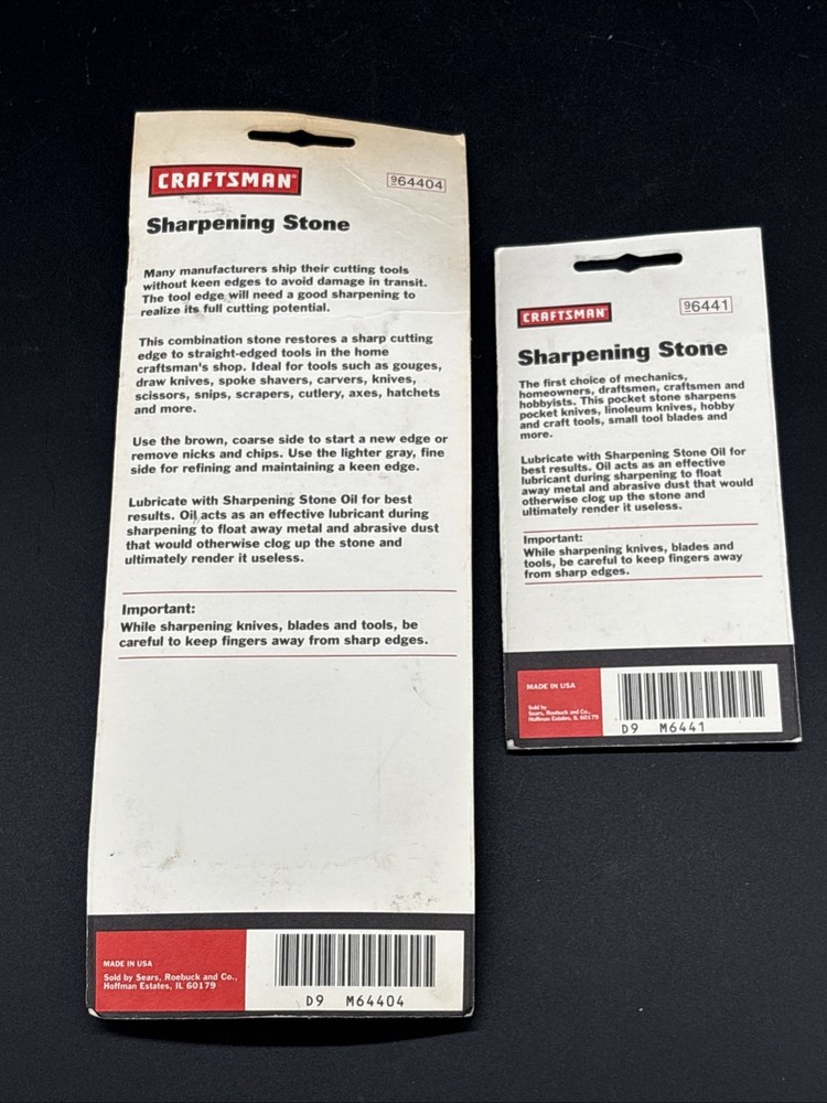 NOS Craftsman Sharpening Stone 964404 Combination Coarse/Fine 96441 Small Medium