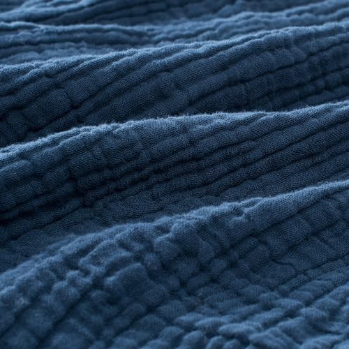 100% Cotton Muslin Throw Blanket 90" X 90" Size，4-Layers Queen Navy Blue