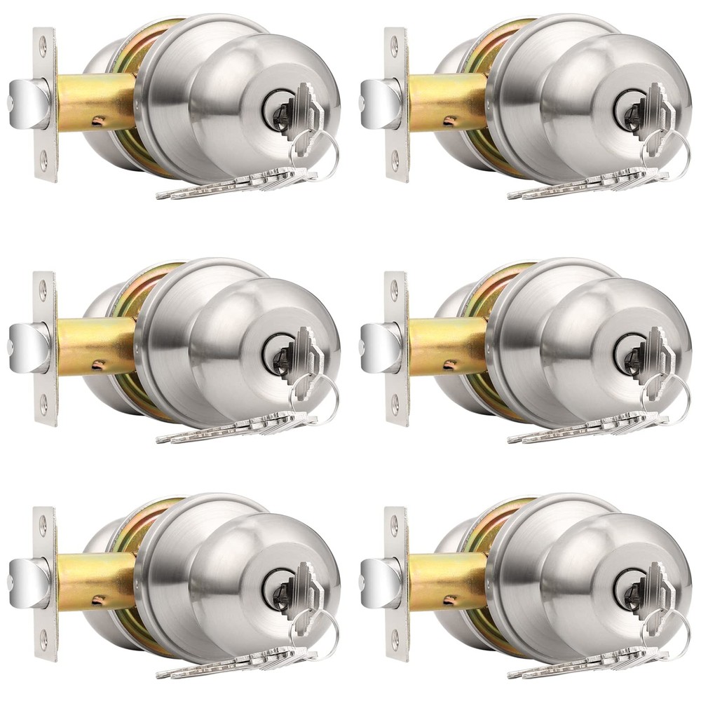 Probrico Brushed Nickel Entry Door Knobs Combo Pack, 6 6