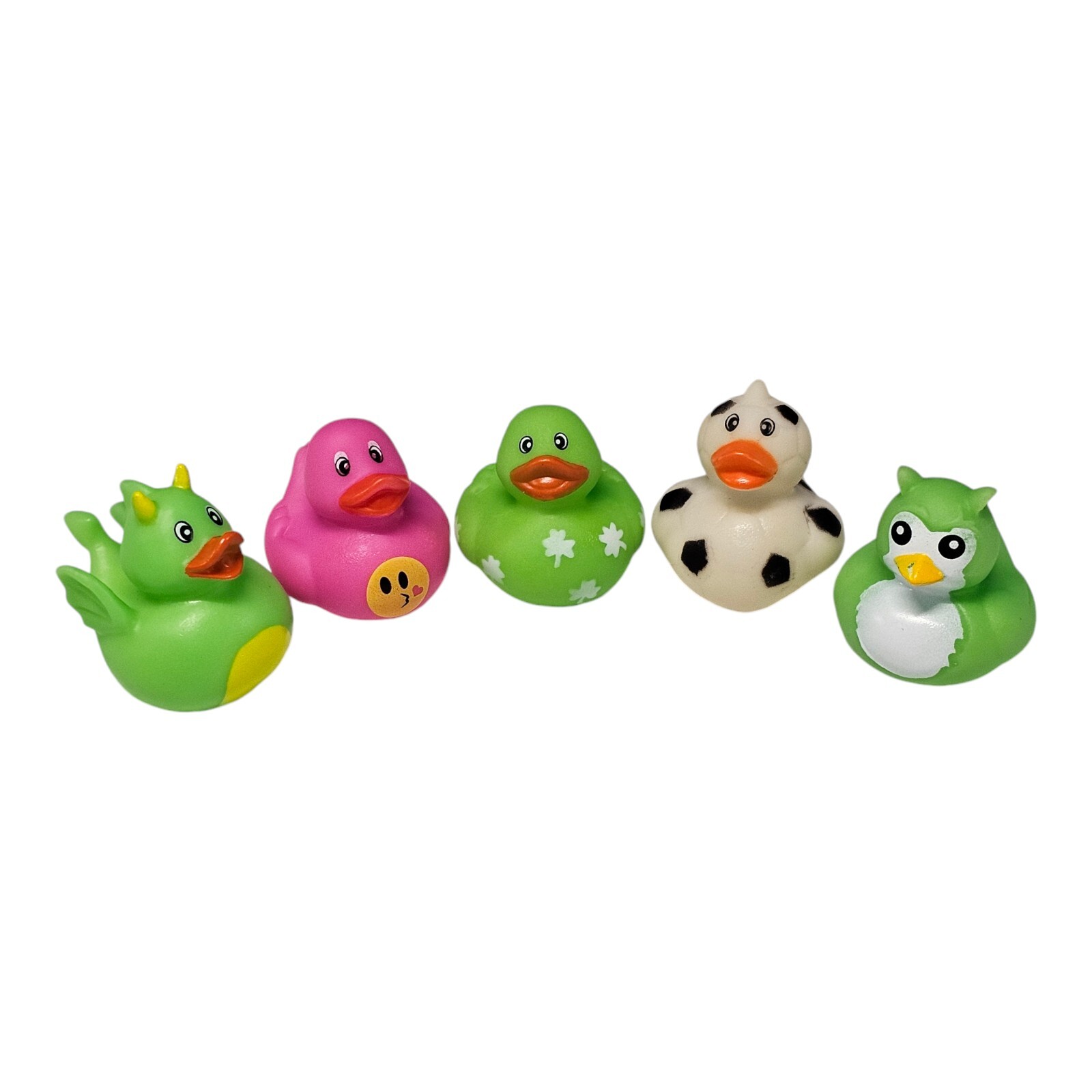 5 Rubber Ducks - Soccer Ball Dragon Owl and Two Others - All 2"