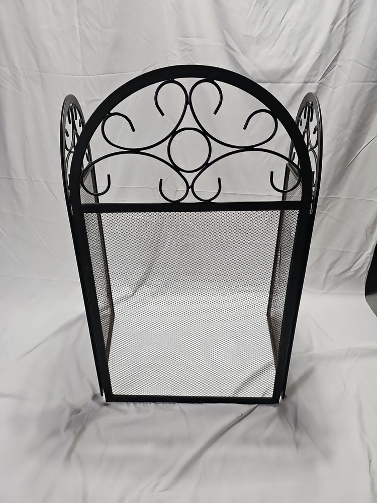 VTG Wrought Iron Decorative Fireplace Screen 3 Panel Black