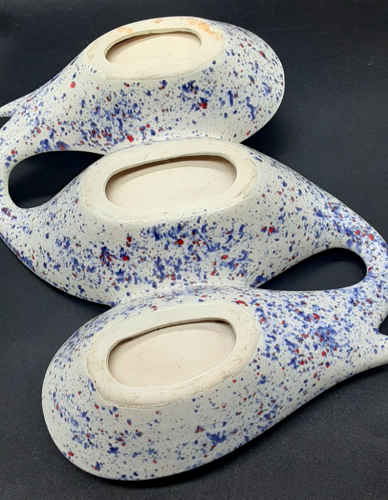Mid Century Atomic Blue splatter Ceramic Divided Serving Tray Dish MCM modern
