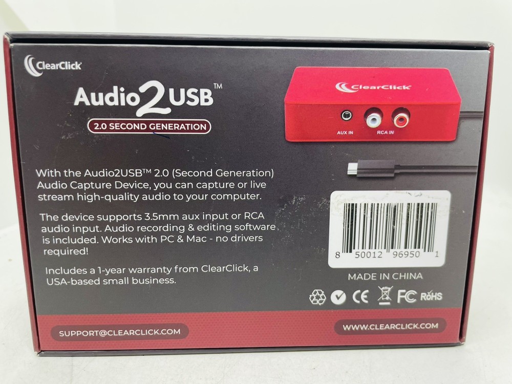 ClearClick Audio to USB 2.0 (Second Generation) Audio Capture Device Card Cable