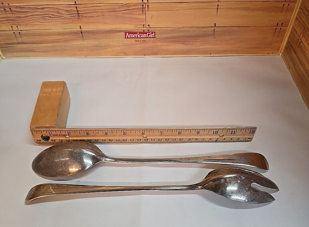 Vintage Serving Set; 12.5" Stainless Steel Fork/Spoon