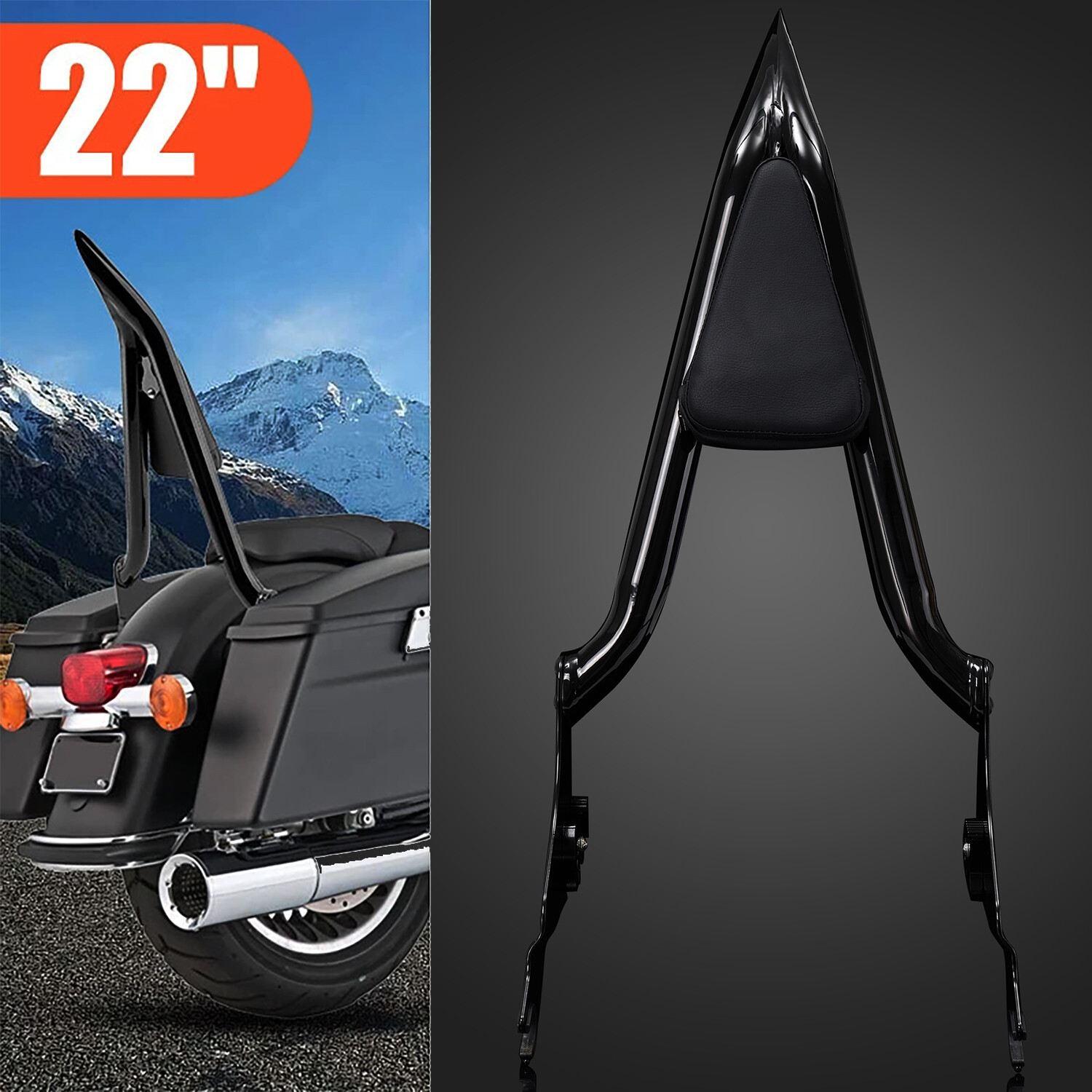 22" Passenger Backrest Sissy Bar For Harley Touring Road Street Glide 2009-2025