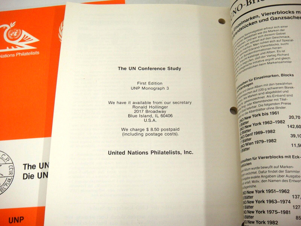 United Nations Postal History Conference Study Books 1981 1983 English & German
