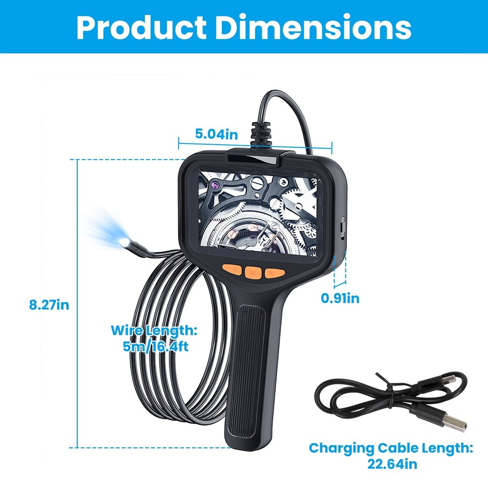 4.3" Articulating Borescope Waterproof Inspection Camera 16.4ft Cable w/ Light