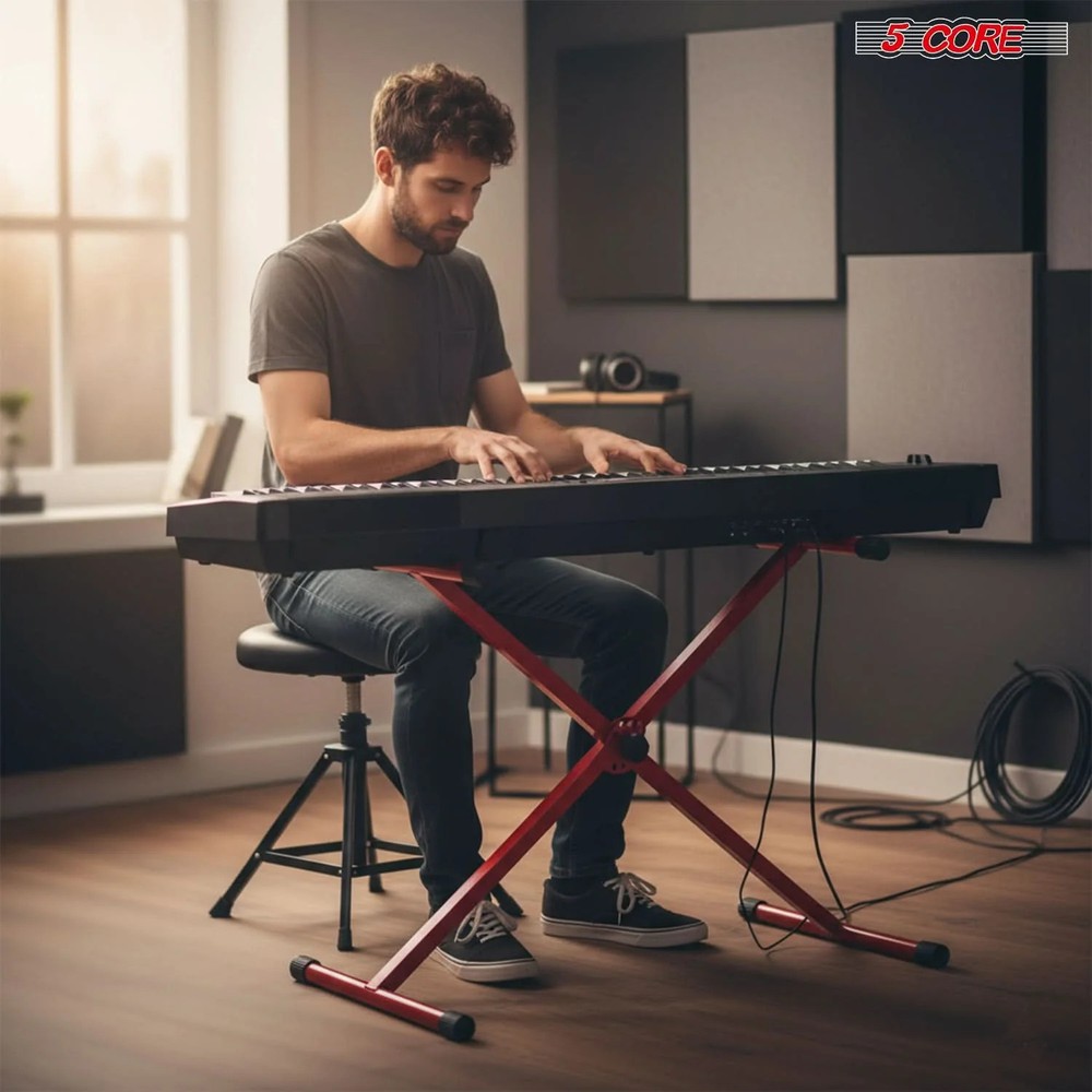 5Core Keyboard Stand X Shape Adjustable Foldable Piano Stand w Locking Strap
