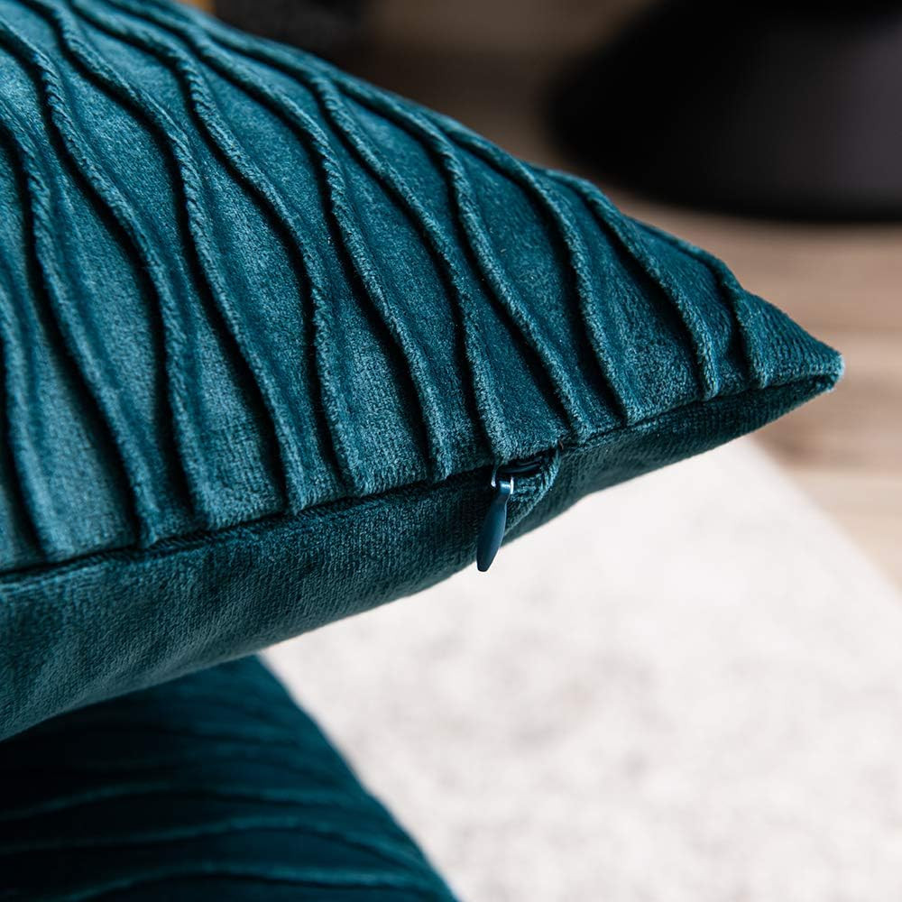 12X20 Teal Throw Pillow Cases: 2 Pack Original Striped Velvet Rectangular Decora