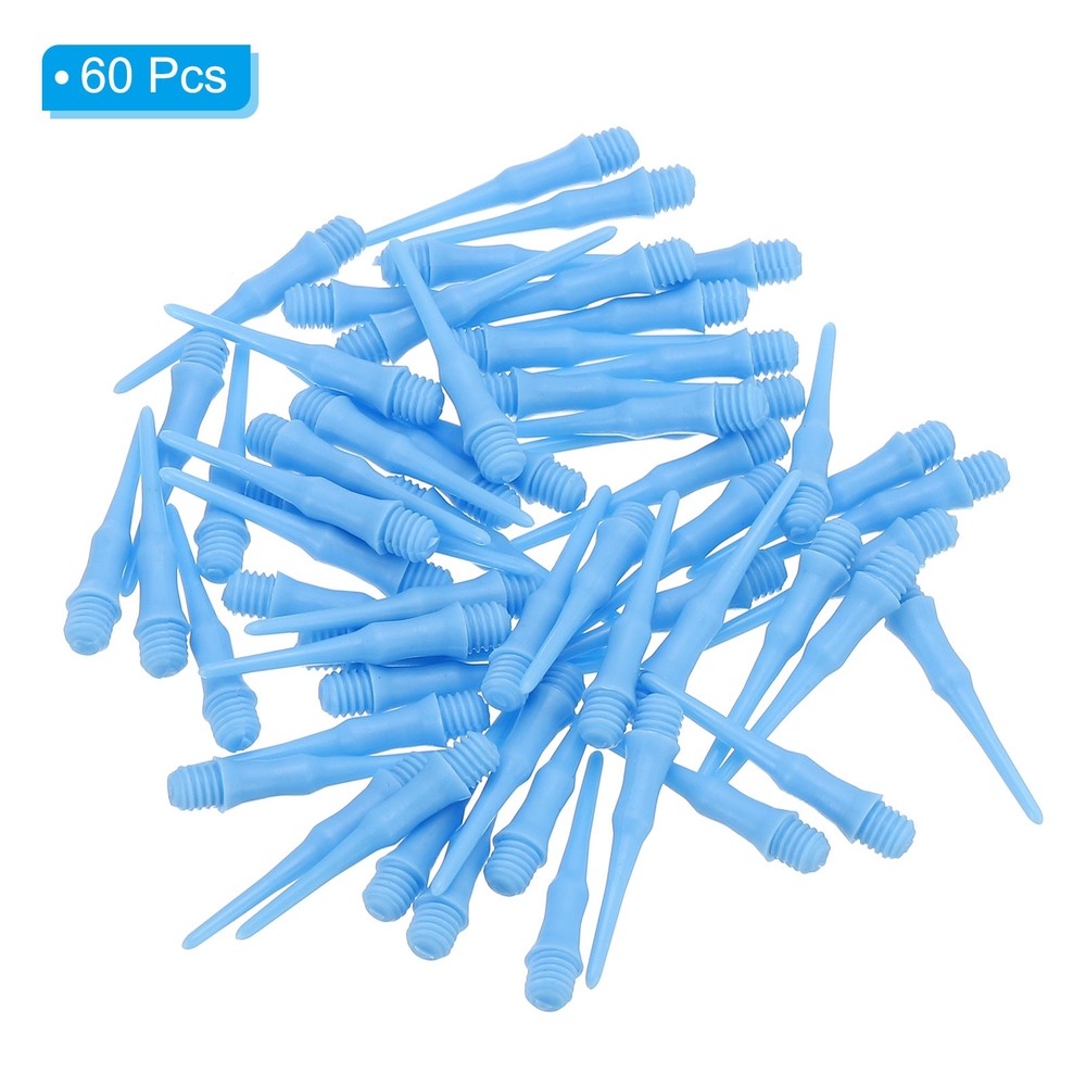 60Pcs 2BA Thread Plastic Soft Dart Tips Replacement Dart Accessories, Sky Blue