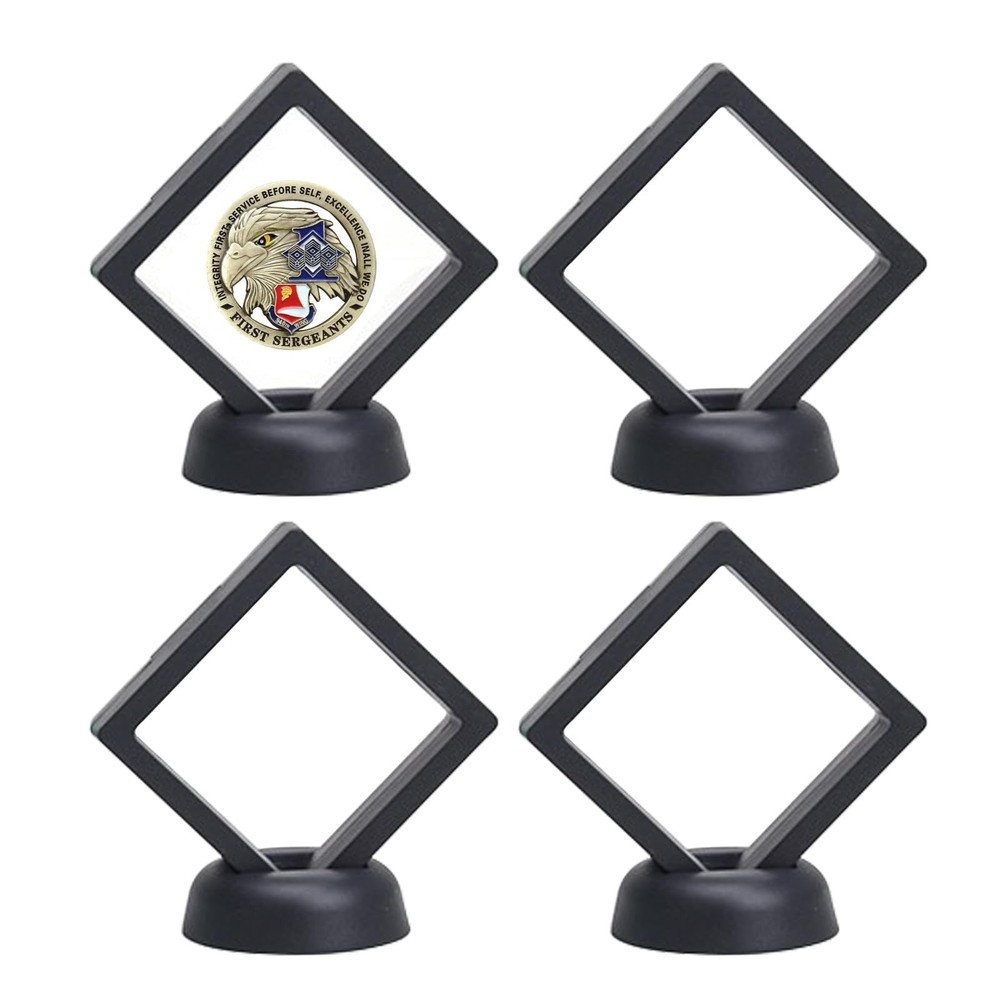 3D Floating Frame with Stand, Challenge Coin Display Holder, 4 Pack Floating ...
