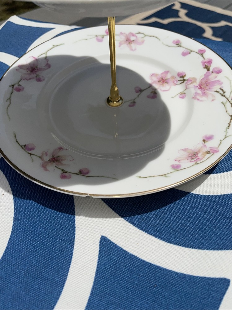Cake Stand Handcrafted Pink Roses Gold Stem