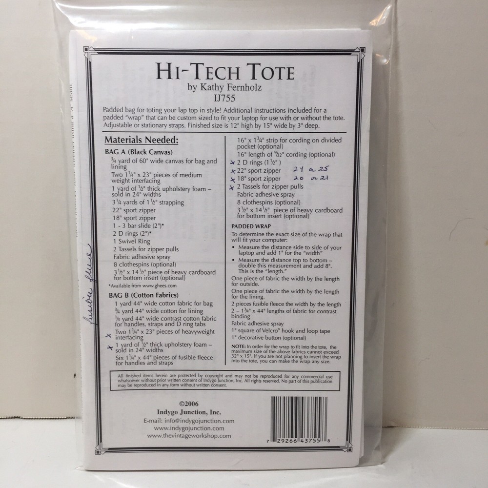 Hi-Tech Totes Pattern Indygo Junction 12" x 15" x 3"