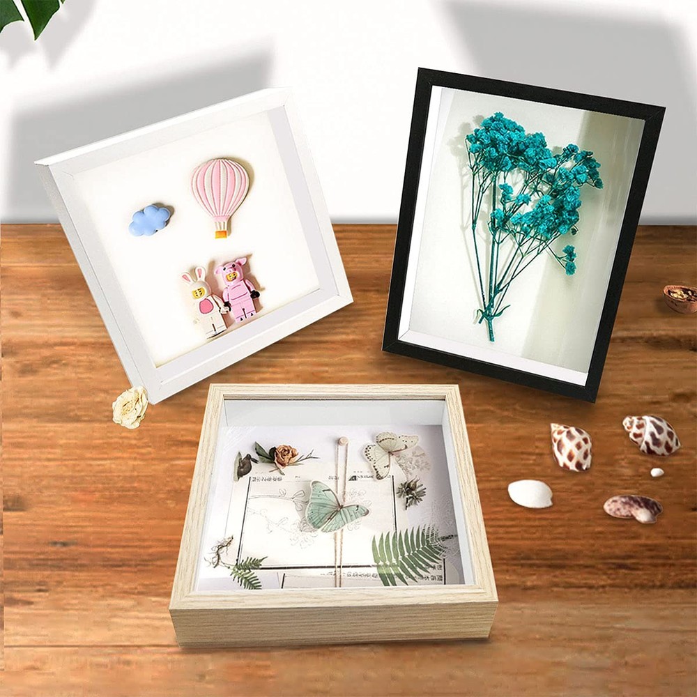 5x5 Small Shadow Box Frame Wood Display Case for Memorabilia