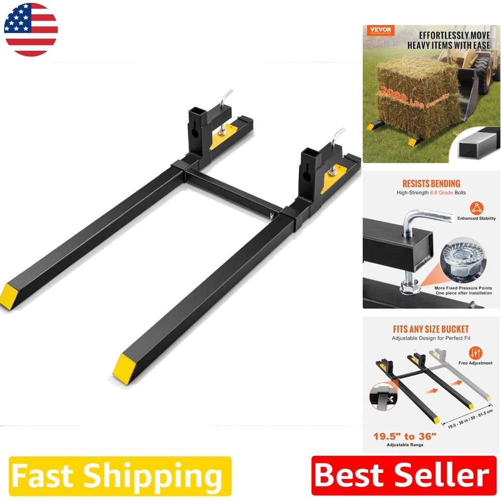 Clamp-On Pallet Forks 2000 LBS Heavy Duty Tractor Bucket Attachment Versatile