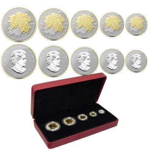 2014 Canadian 5-Coin  Silver Reverse Proof Maple Leaf Set