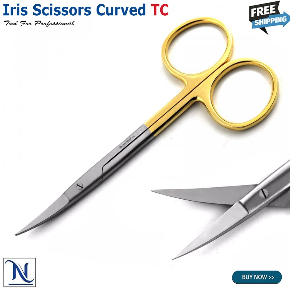 Curved TC Iris Scissors Tungsten Carbide Tip Inserts Fine Sutures Dissection Lab