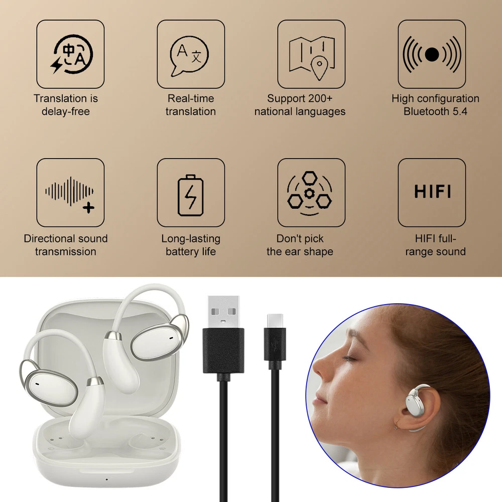 150 Language Translator Earbuds Wireless Bluetooth 5.4 Two Way Translator Device