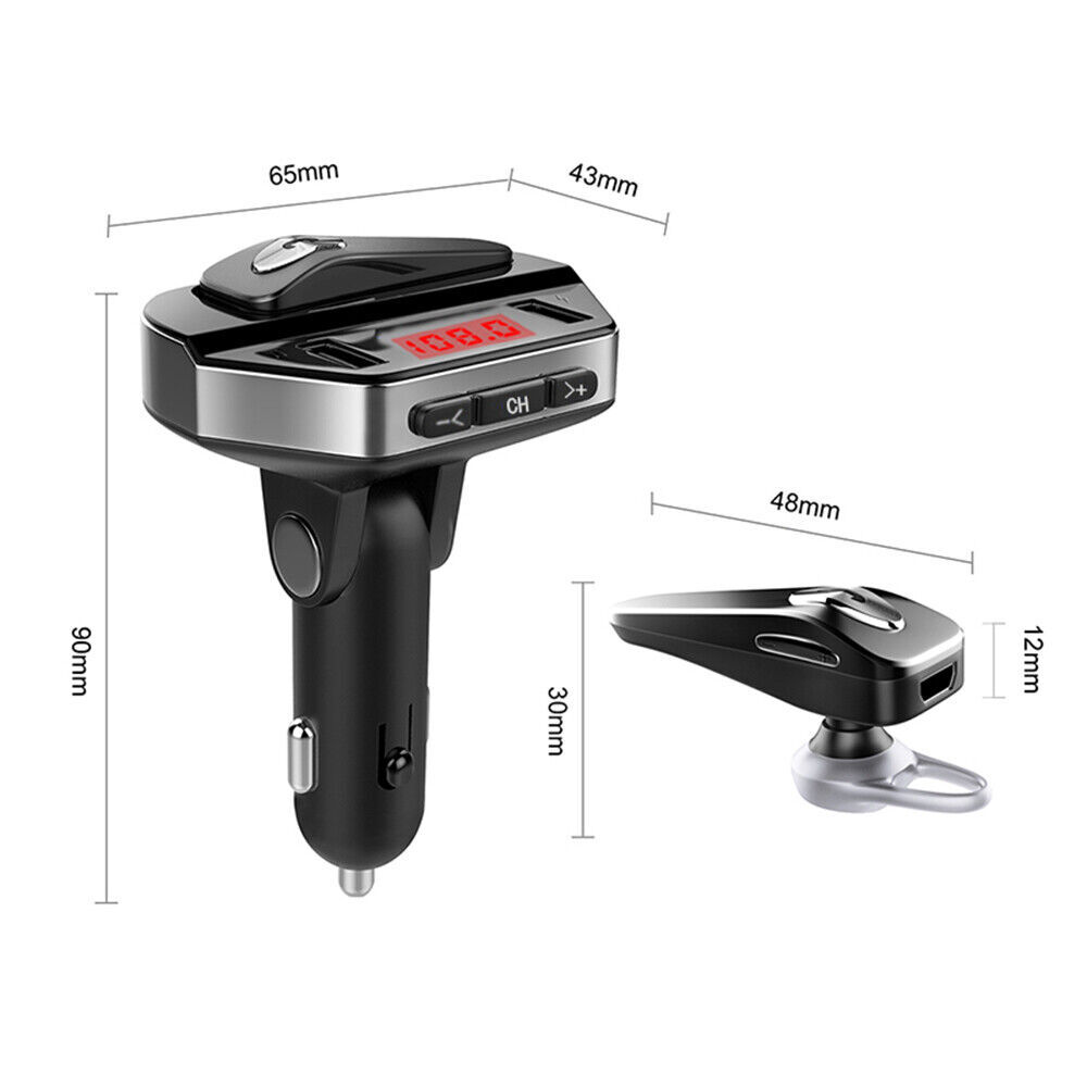 Bluetooth 5.0 Headset Trucker Earpiece Headphones FM Transmitter Radio Adapter