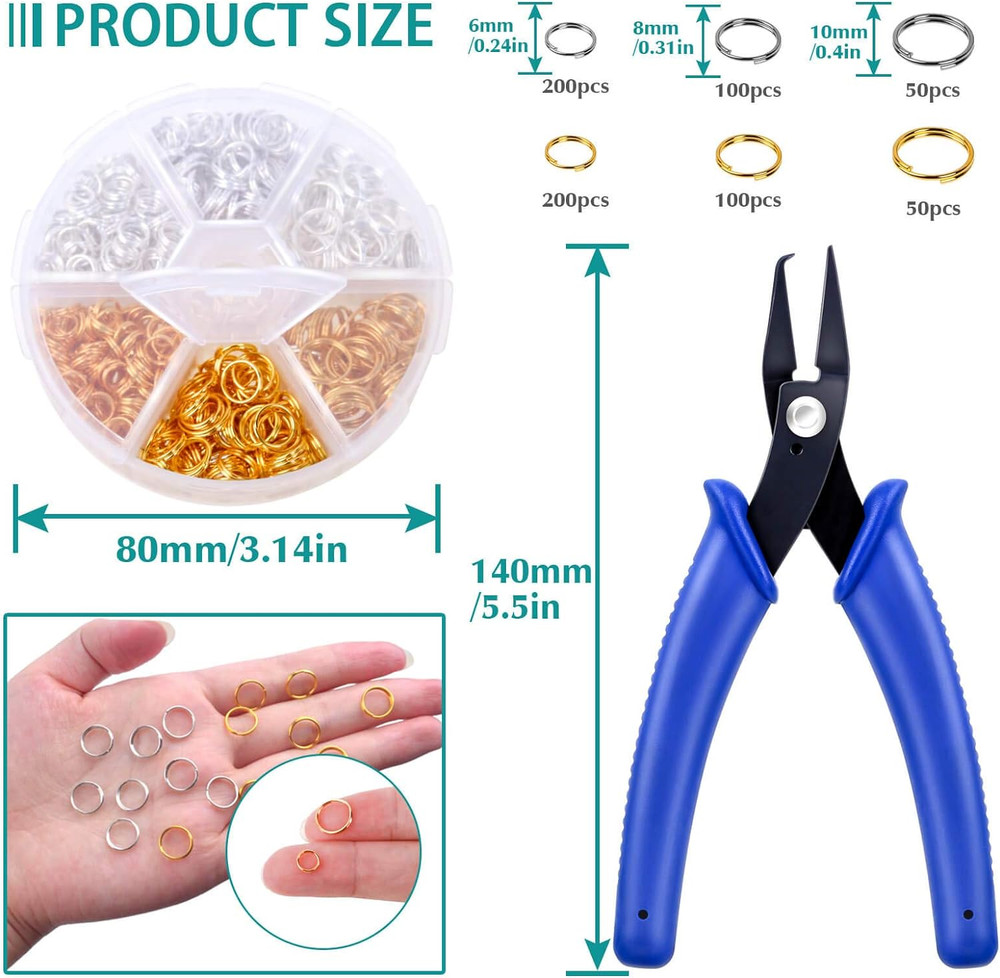Split Rings for Jewelry Making, 700Pcs Small Split Ring with Split Ring Pliers,