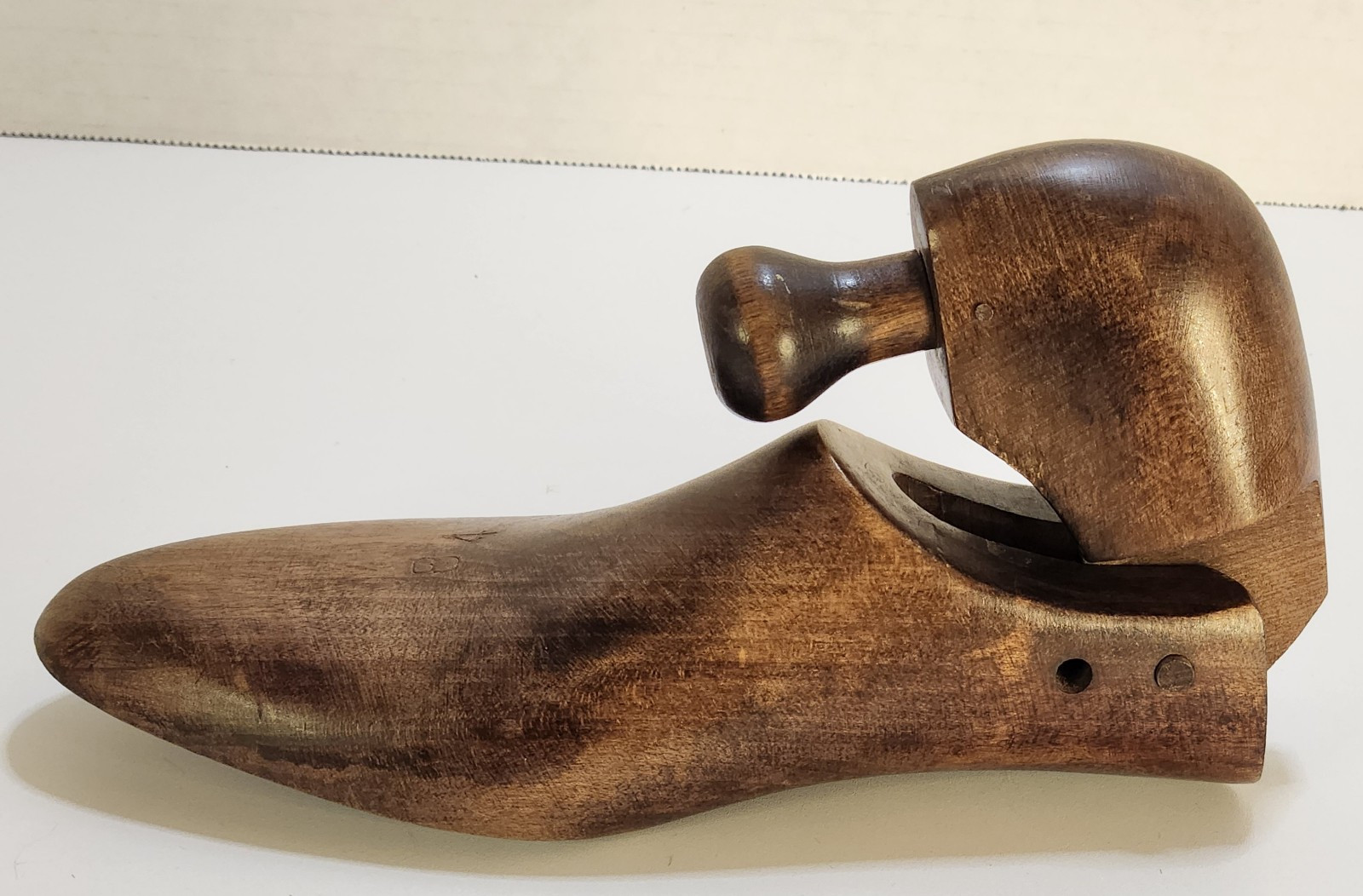 VTG Wood Shoe Cobbler Form Mold Primitive Antique Folk Art Decor Hinged Knob 11"