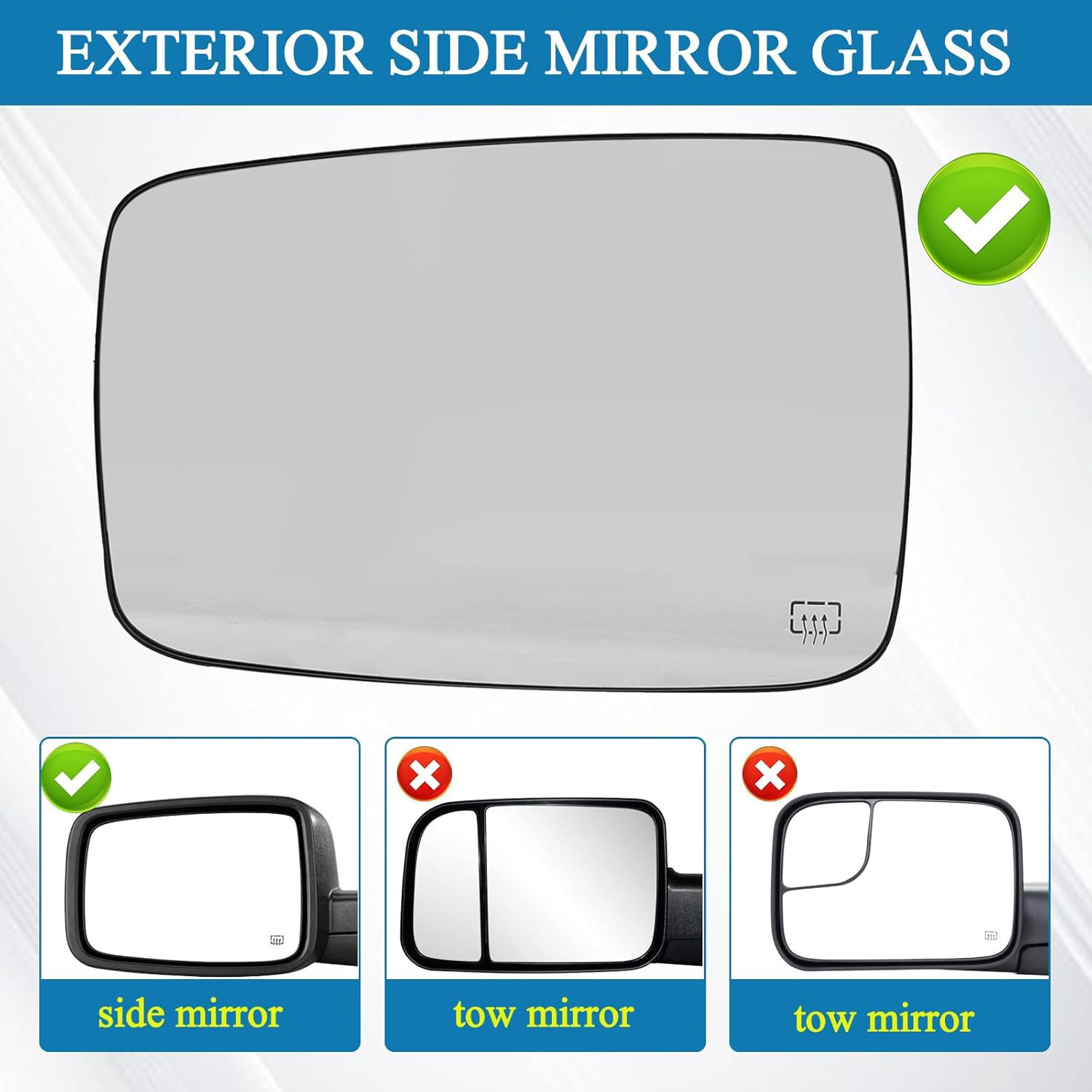 Driver Side Heated Mirror Glass Compatible with 2009-2018 Dodge Ram Pick-Up 1500