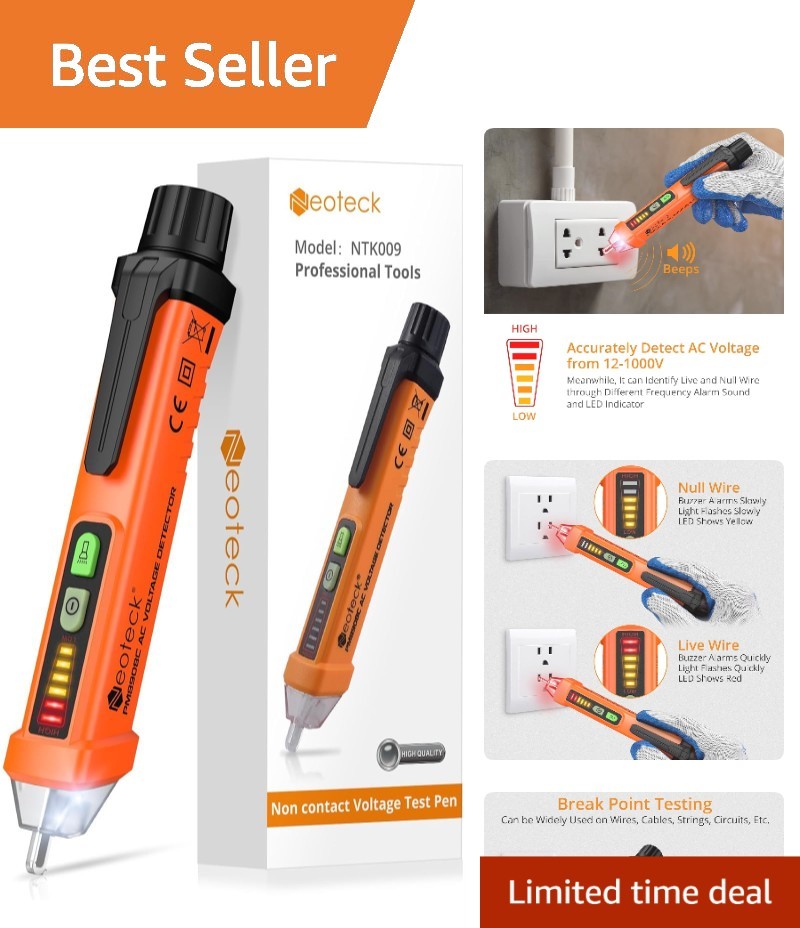 Professional Non-Contact Voltage Tester 12-1000V, Beeper & Flashlight Function