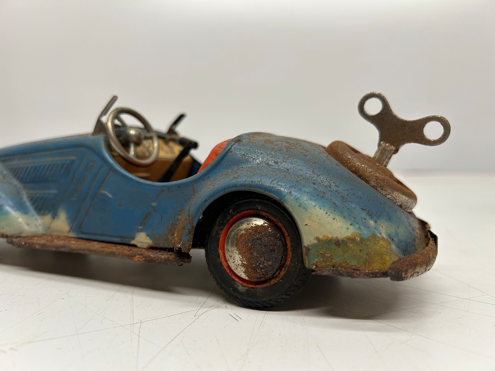 Vtg c1940s D-3150 Wind Up Toy Car Blue BMW German US Zone Maybe Distler As Is