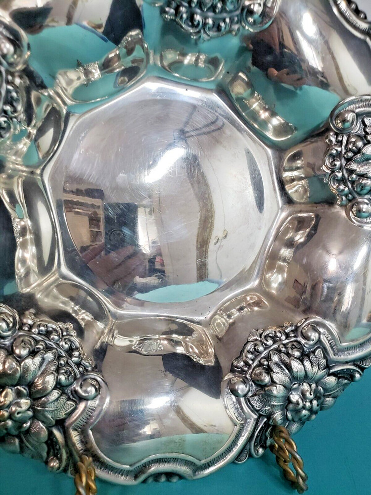 SILVER PLATE BOWL WITH GRAPE DESIGN