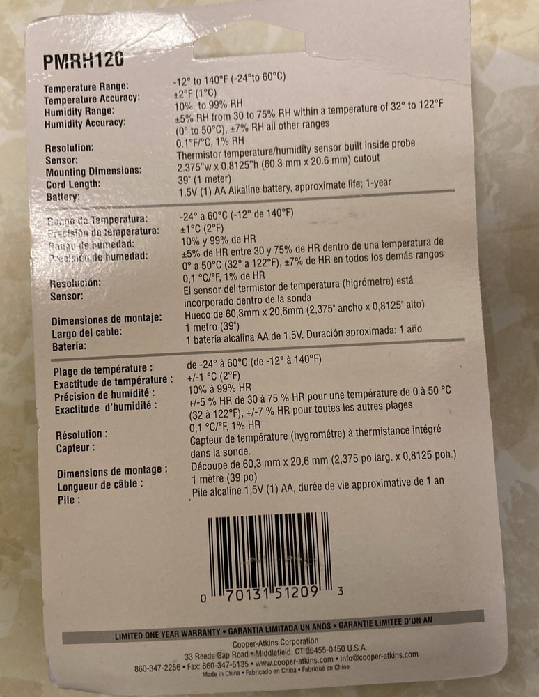 PMRH120 Compact Thermometer & Humidity Panel Meter Hygrometer