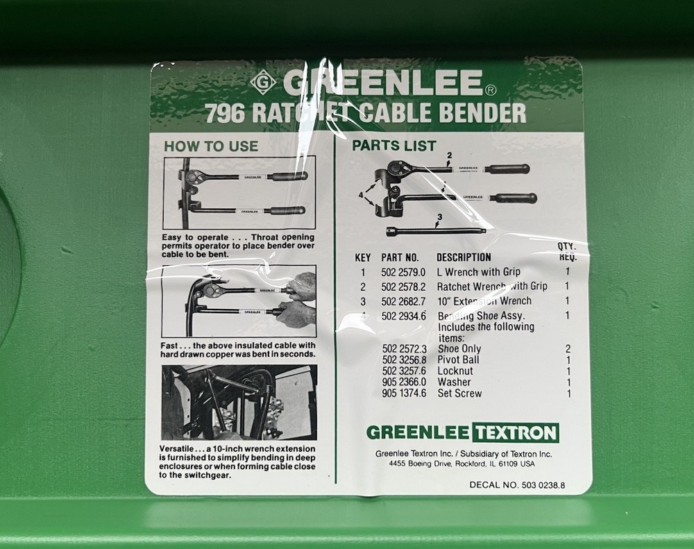 Greenlee 796 Ratchet Cable Bender