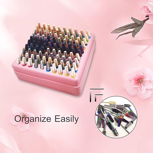 Portable Nail Drill Bits Holder Dustproof Storage Container Box with 100 Holes