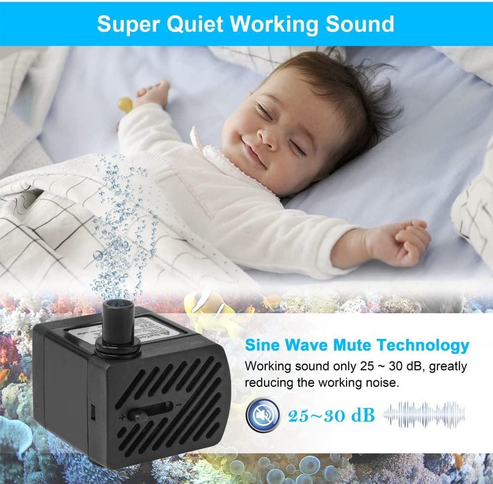 50GPH 3W Small Submersible Water Pump Mini Fountain Pump Ultra Quiet for Aquariu