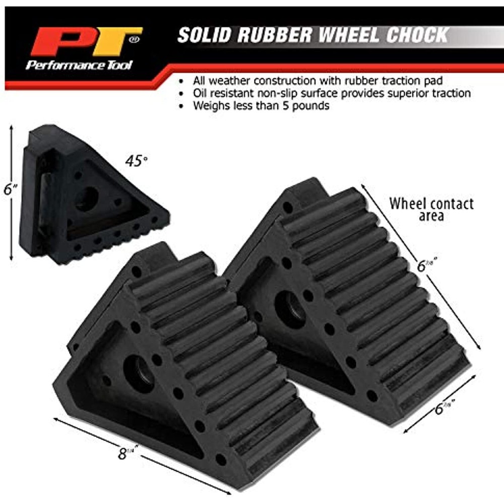 Performance Tool W41001 All Weather, Oil Resistant Solid Rubber Wheel Chock