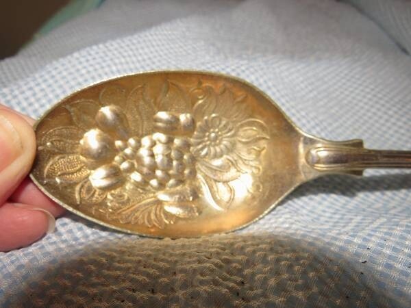 ANTIQUE VTG SHEFFIELD ENGLAND EMBOSSED SERVING SPOON 9"