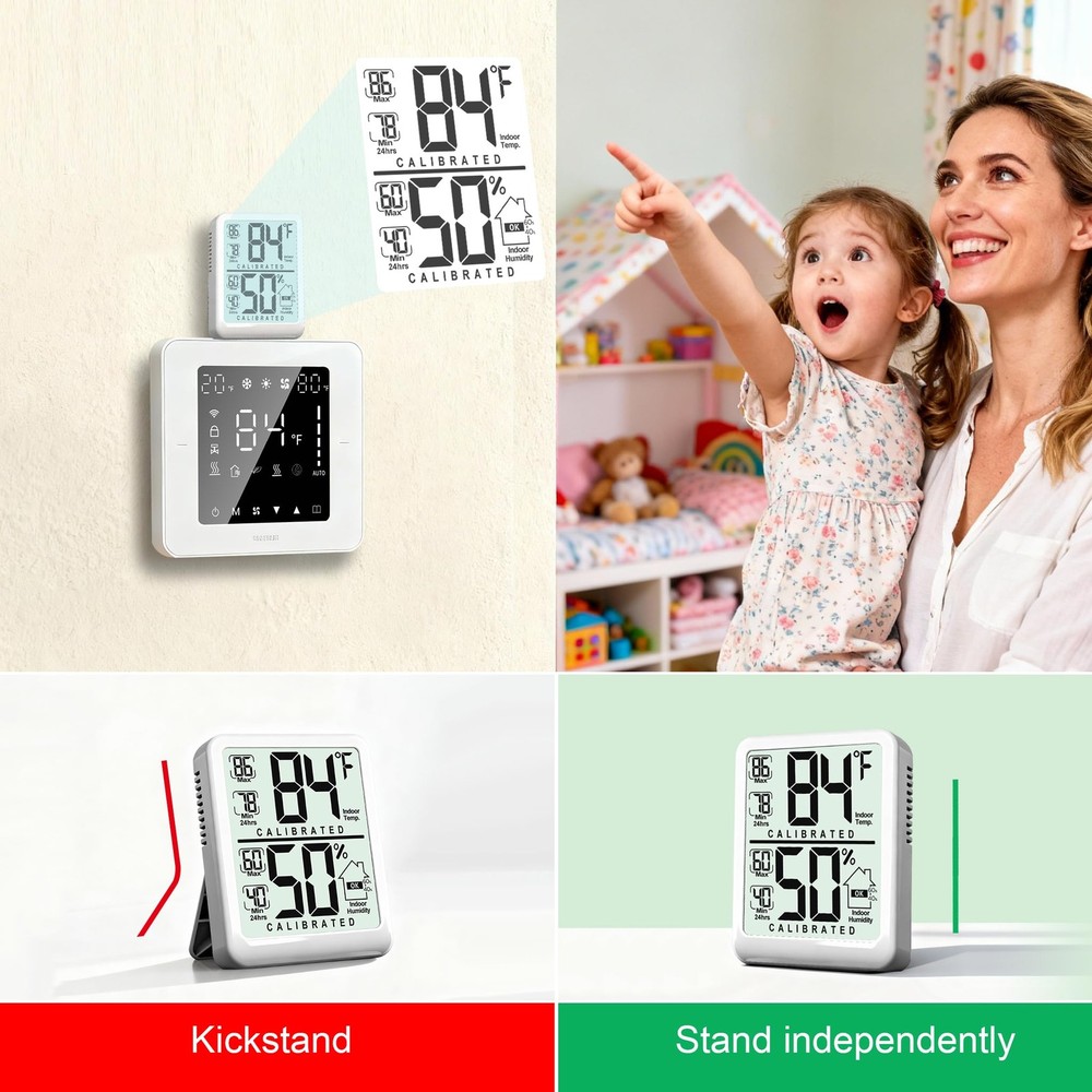Antonki 2-Pack Room Thermometer, Digital Small 2 Pack, White (New Version)