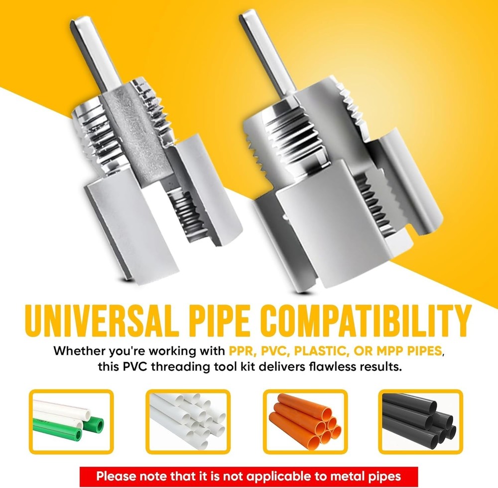 2PCS Integrated Internal & External Pipe Threading Tool with 1/2'' & 3/4'' Di...