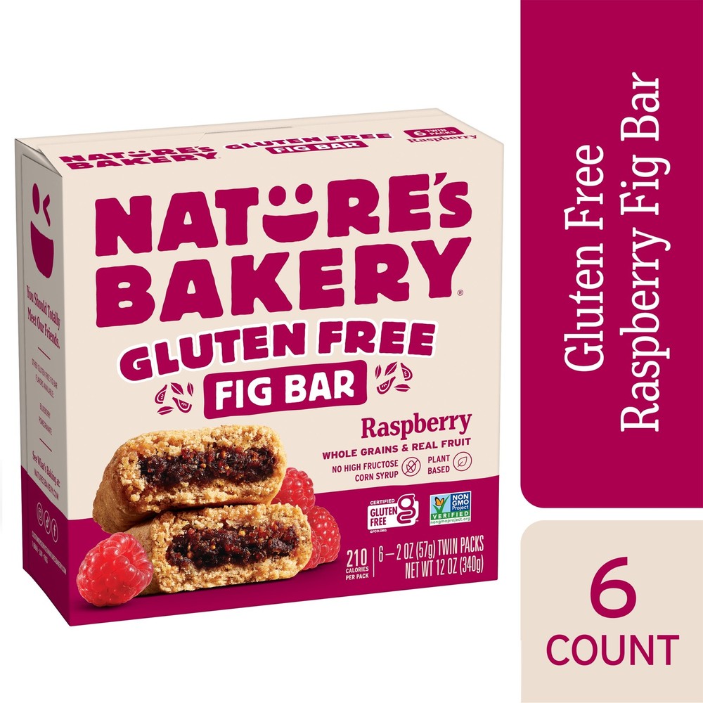 Gluten Free Raspberry Fig Bars, 2 oz Each, 6 Twin pack Box