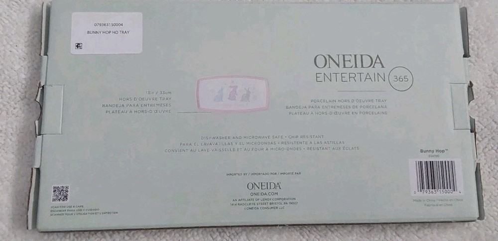 Oneida Easter Bunny Serving Tray Porcelain Platter 13" Spring Decor