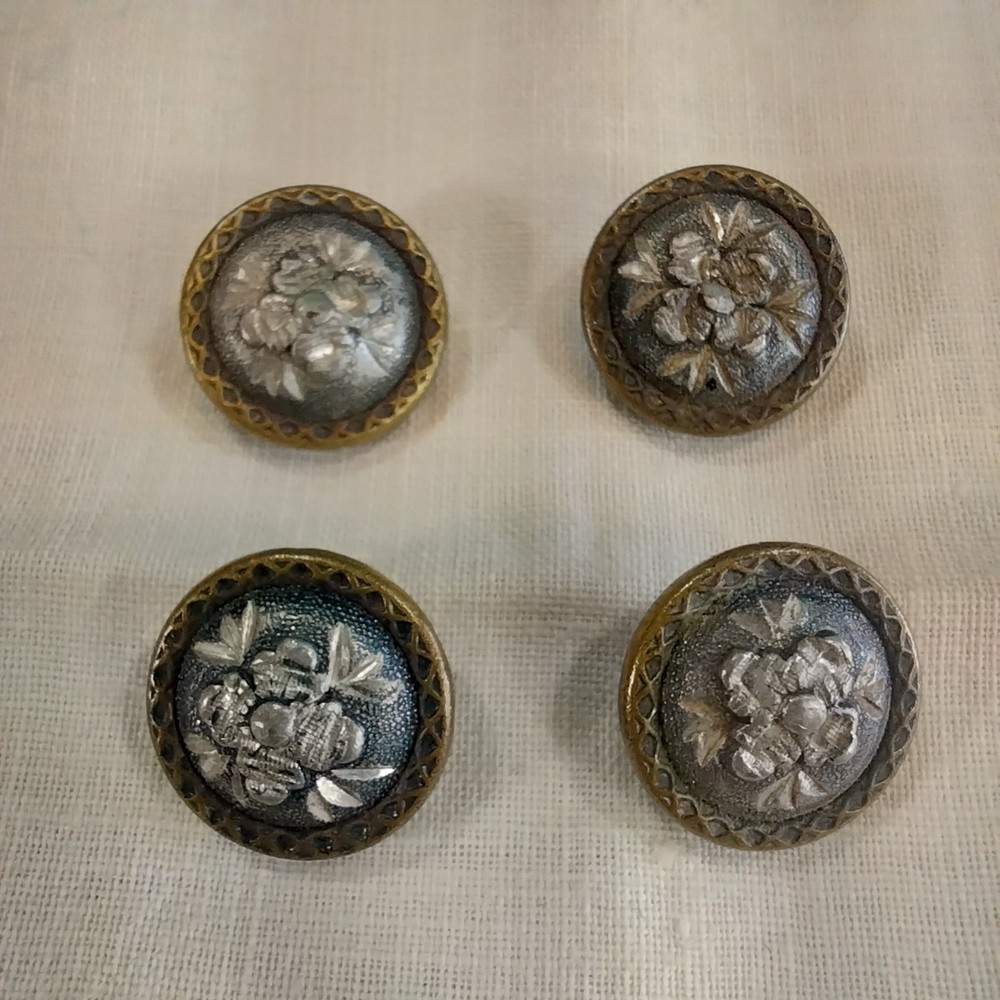 Pewter Etched Flower Vintage Buttons 4-pack