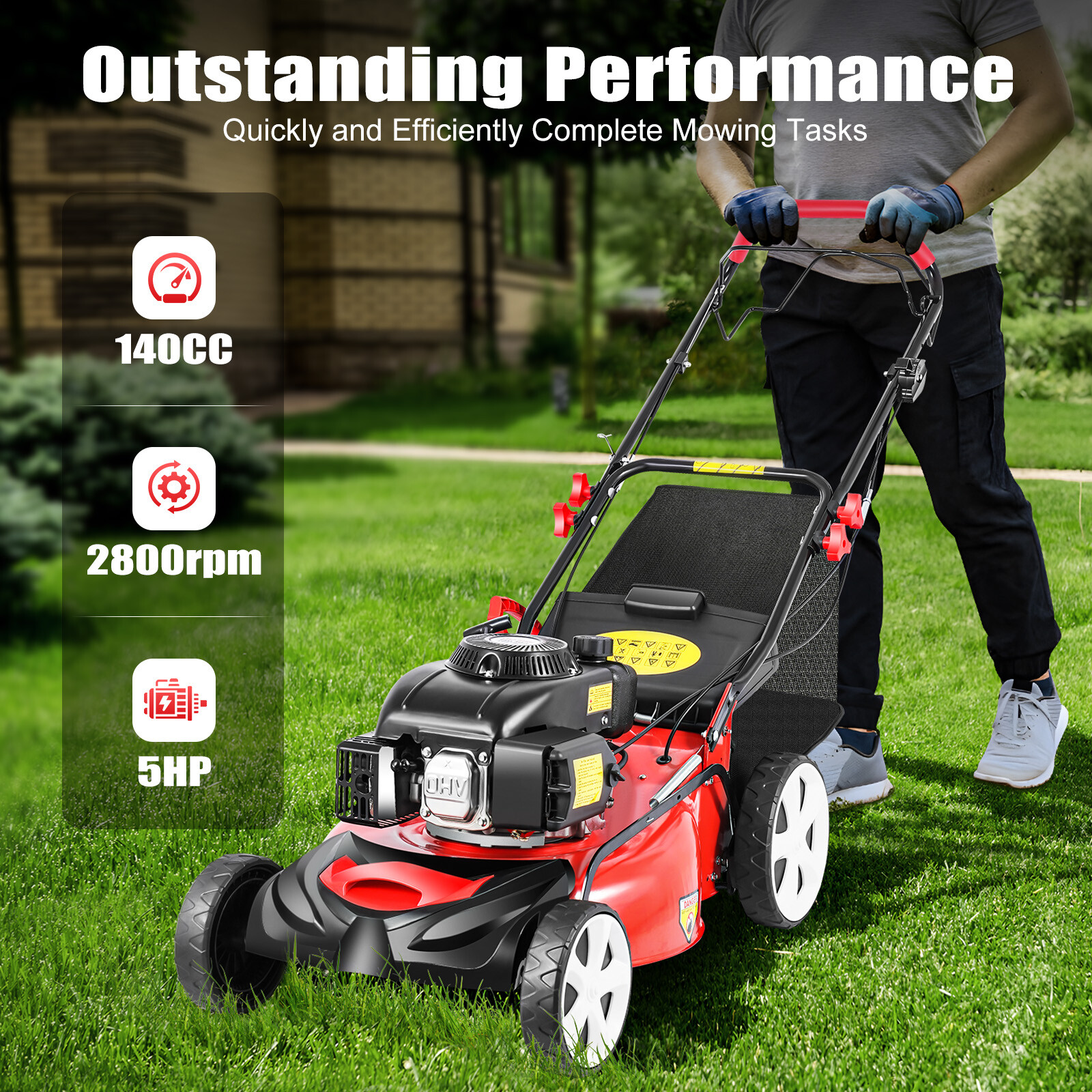 Self-Propelled Gas Powered Lawn Mower with Bagger with 4-Stroke Engine 20” 173cc