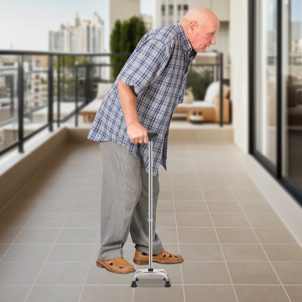 Adjustable Walking Cane Stick Mobility Quad Four Prong Base Small Base Walker