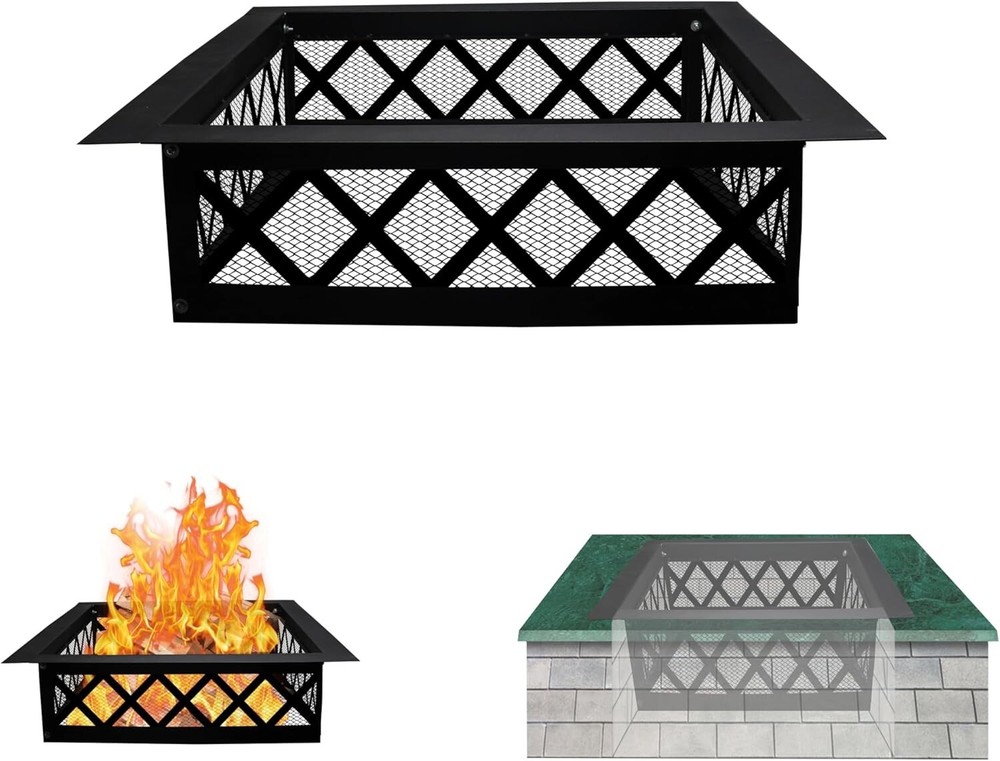 FEBTECH 36 Inch Portable Fire Pit Ring Square with Crossweave Design