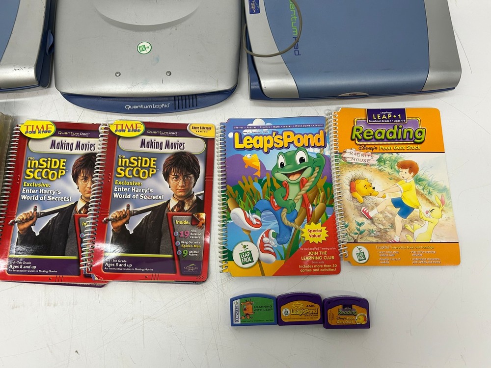 5 Leap Frog Quantum Pad Learning Game Systems 5 Cartridges Books As Is Untested