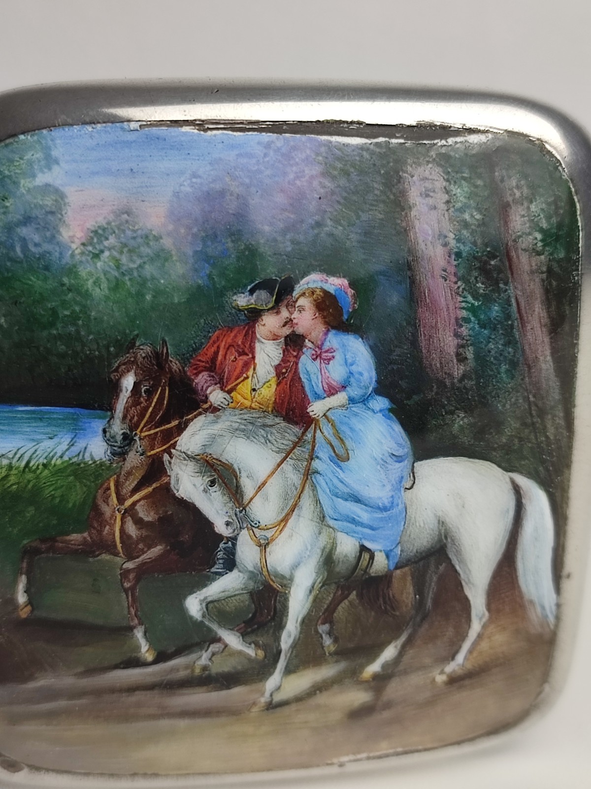 Antique Austrian Silver Cigarette Case Enamel Painting - Johann Rothbauer